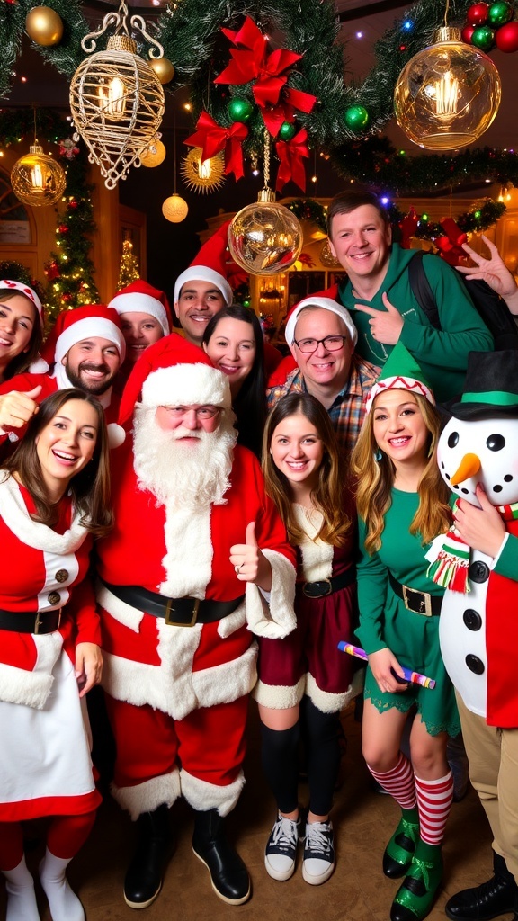 A cheerful group in Christmas costumes celebrating the holiday spirit.